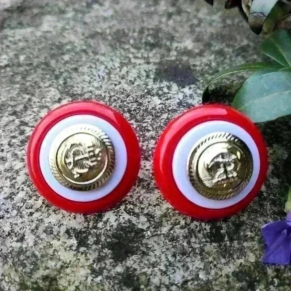 Vintage anchor  earrings red white gold colors - Picture 12 of 13